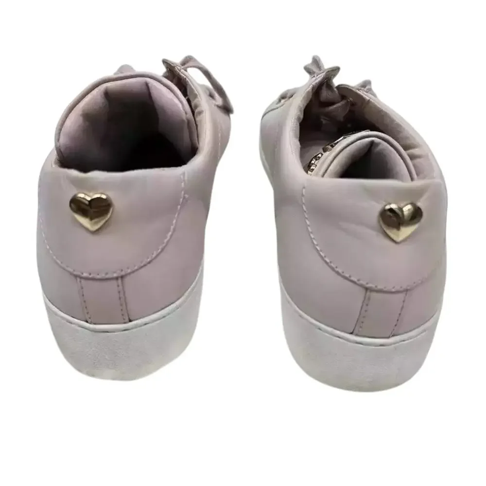 MICHAEL KORS Mindy Leather Sneakers w Applicated Hearts 9 M Light Pink Lace up